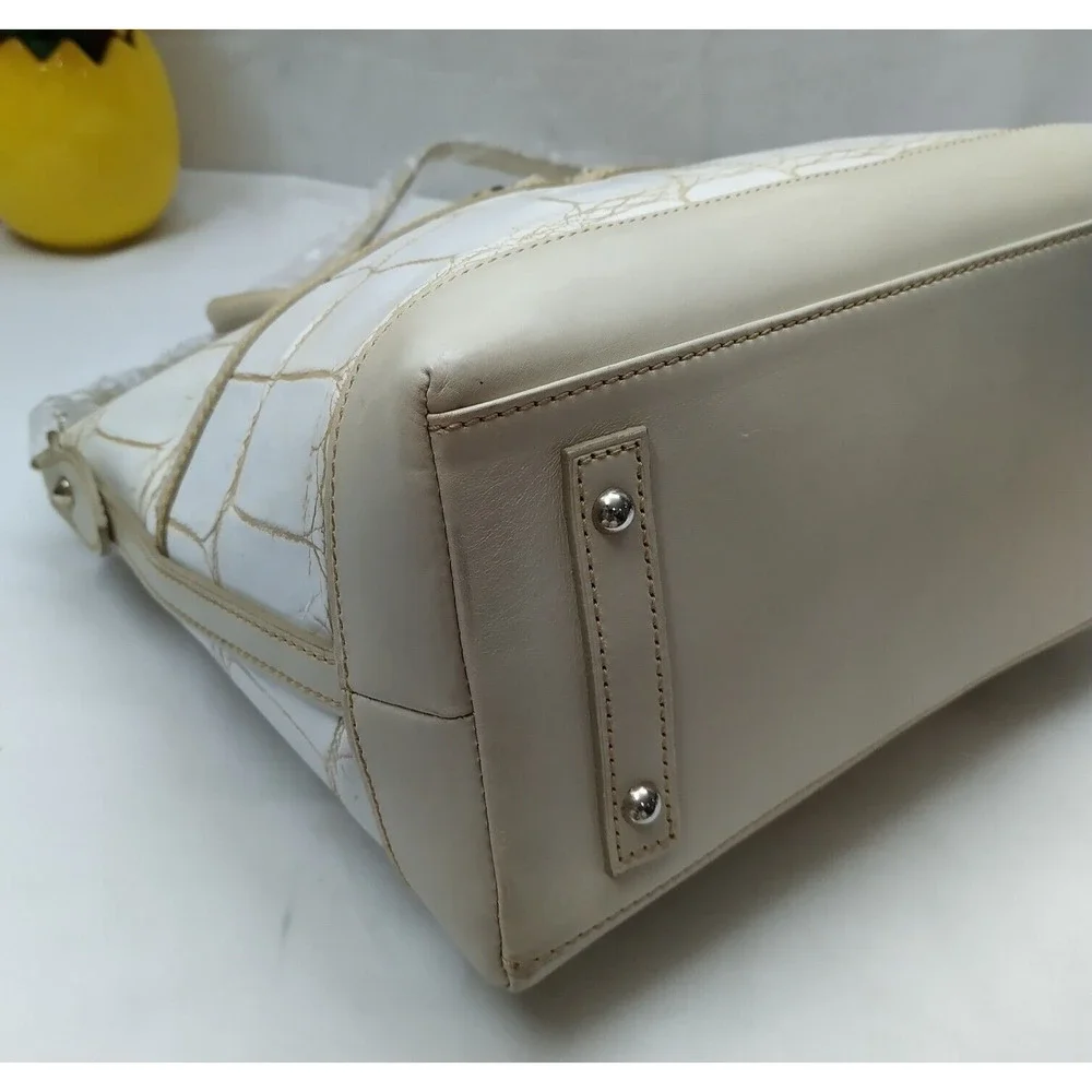 Dooney & Bourke Off White Leather Crocodile Embossed Top Handle Satchel Bag